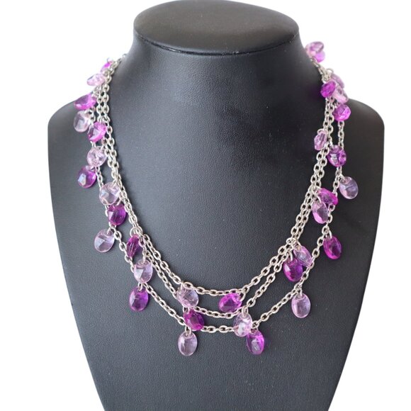 Purple & Clear Beaded Multi-Strand Necklace With Silver-Tone Chain - Picture 1 of 5